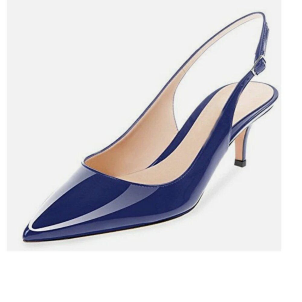 ✨ Modemoven Navy Patent Slingback Kitten Heels/Pumps (8.5M) - New‎ ✨